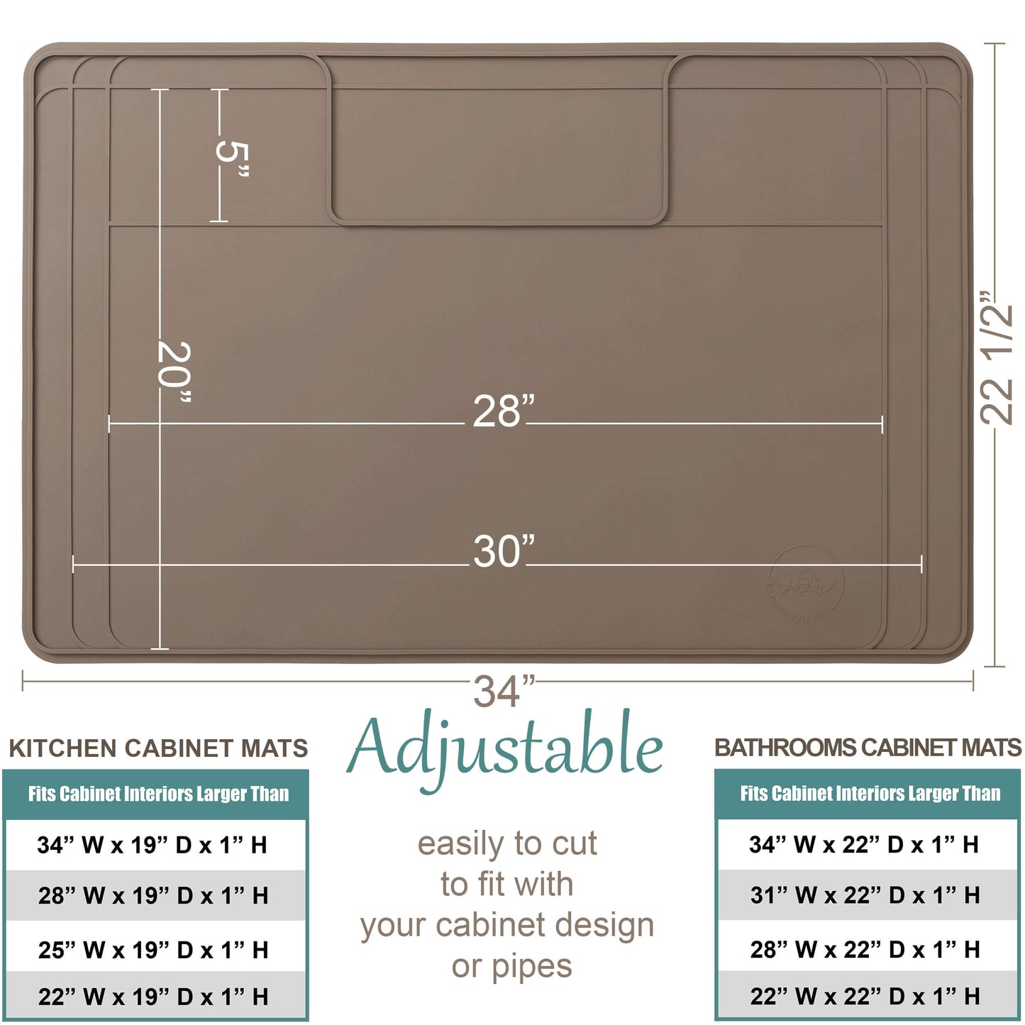 The Original Under Sink Mat - Silicone Waterproof mat, Adjustable, Kitchen cabinet liner - 34" x 22" or smaller