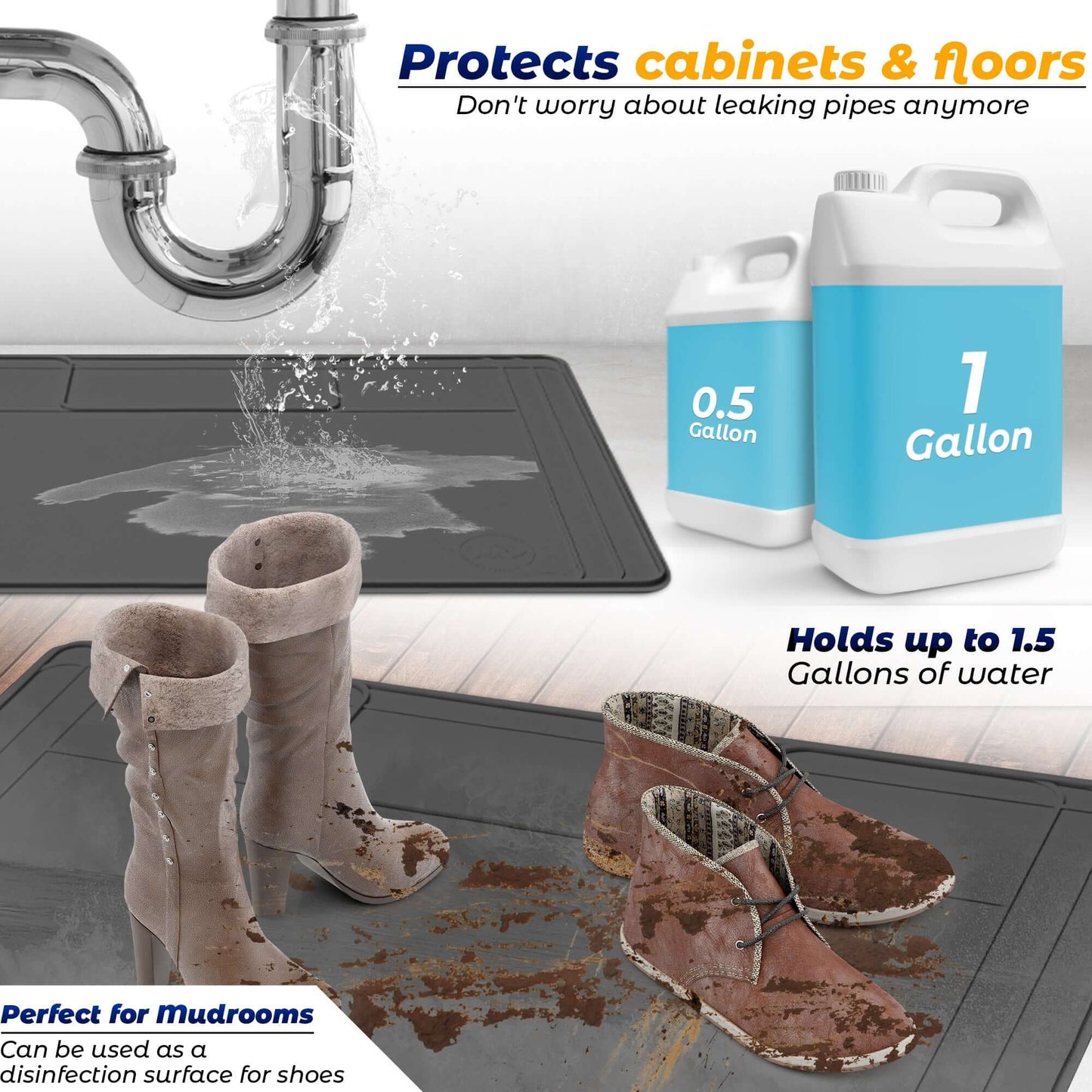 The Original Under Sink Mat - Silicone Waterproof mat, Adjustable, Kitchen cabinet liner - 34" x 22" or smaller