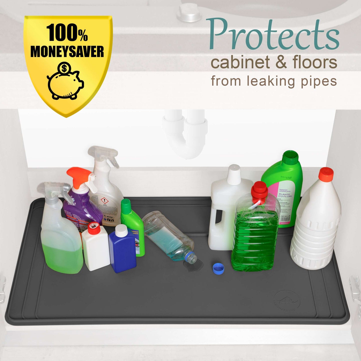 The Original Under Sink Mat - Silicone Waterproof mat, Adjustable, Kitchen cabinet liner - 34" x 22" or smaller