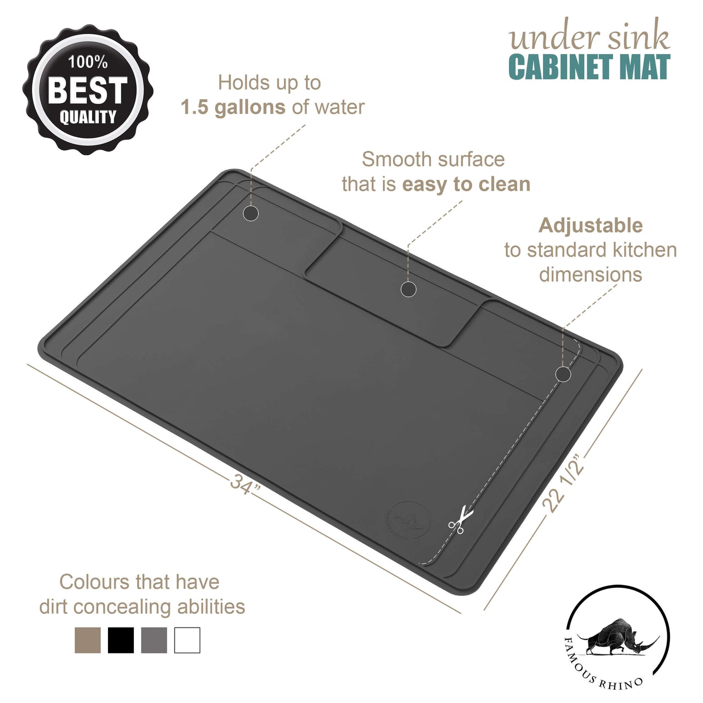 The Original Under Sink Mat - Silicone Waterproof mat, Adjustable, Kitchen cabinet liner - 34" x 22" or smaller